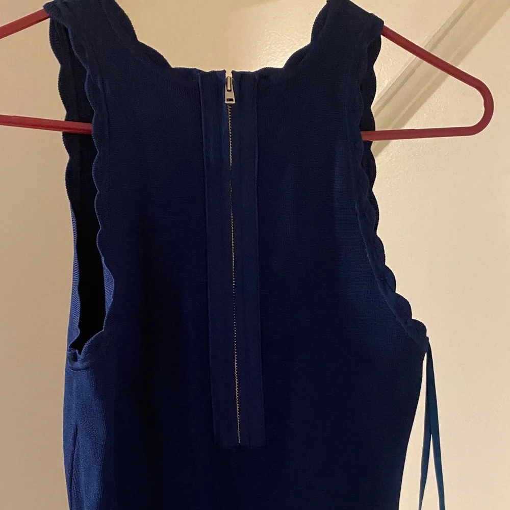 Scalloped Strap Midi Elisa Dress in Navy Blue - Picture 4 of 5